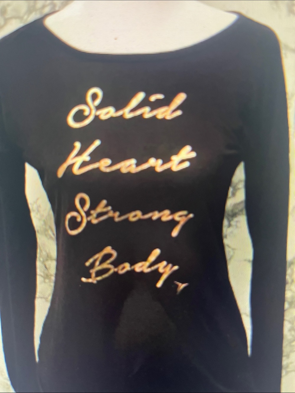 Black Long-Sleeve Women's Graphic Tee with Gold Script